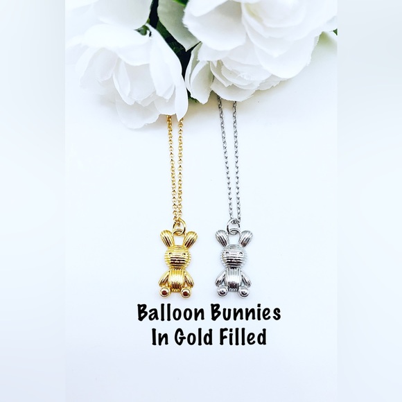 Balloon Bunny Necklaces in White or Yellow Gold Filled, NWT, 14-18”, Gift Box - Picture 2 of 7